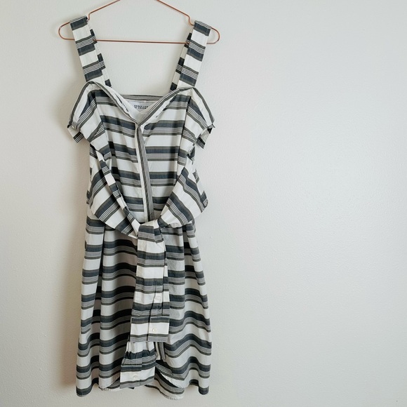 Derek Lam 10 Crosby Sleeveless Striped Tie-Front Poplin Dress Midi - Picture 6 of 9
